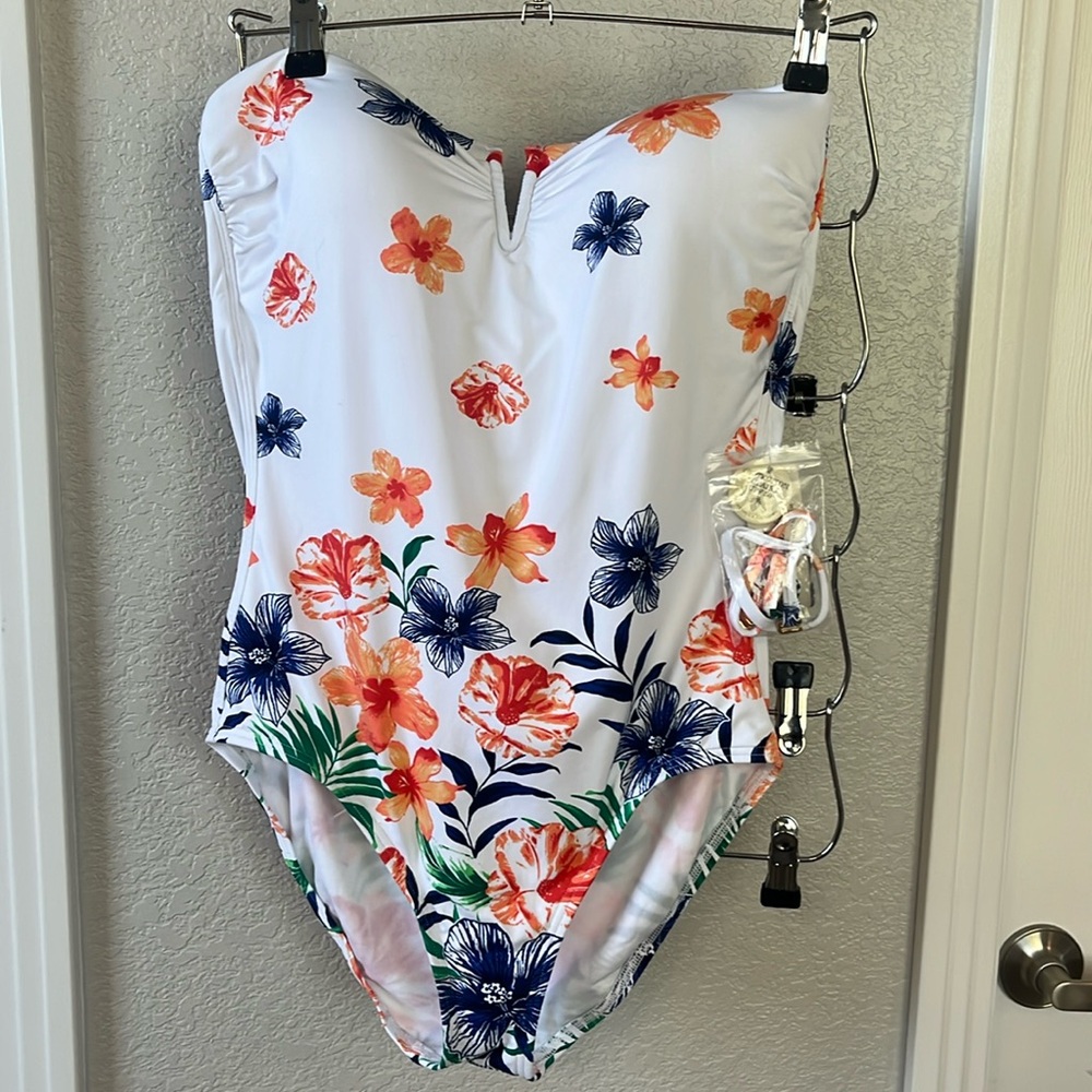 Tommy Bahama Flora V wire Bandeau one piece Swimsuit size 10 NWT
